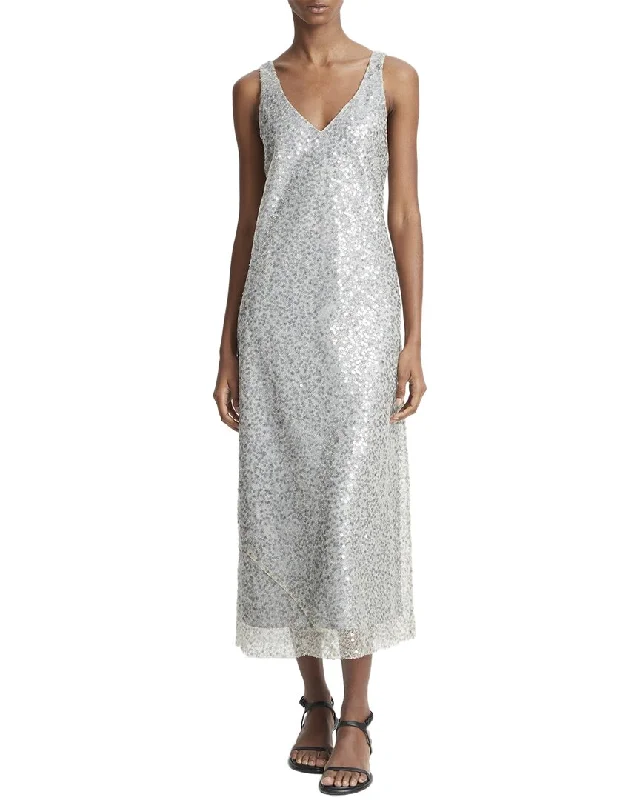 Women's Lapel Collar DressesVince Lucite Metallic Sequin Slip Dress