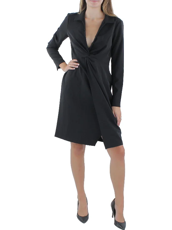 Women's Shirt Collar DressesWomens Crepe Twist Front Sheath Dress