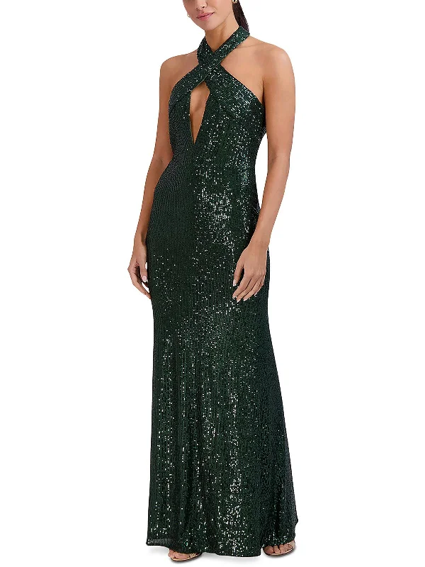 Women's Narrow Collar DressesWomens Halter Sequined Evening Dress