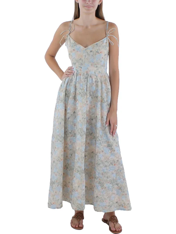 Women's Narrow-Neck DressesWomens Tea Length Floral Print Fit & Flare Dress