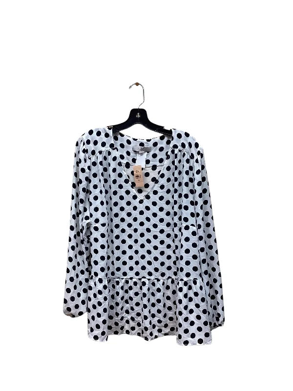 Women's Blouse with High CollarTop Long Sleeve By Loft  Size: 2x